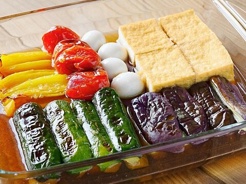 油はたった小さじ1!味しみしみ夏野菜の焼き浸し♪